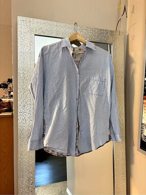 Allison Joy Striped Patchwork Shirt in Blue & White Size XS